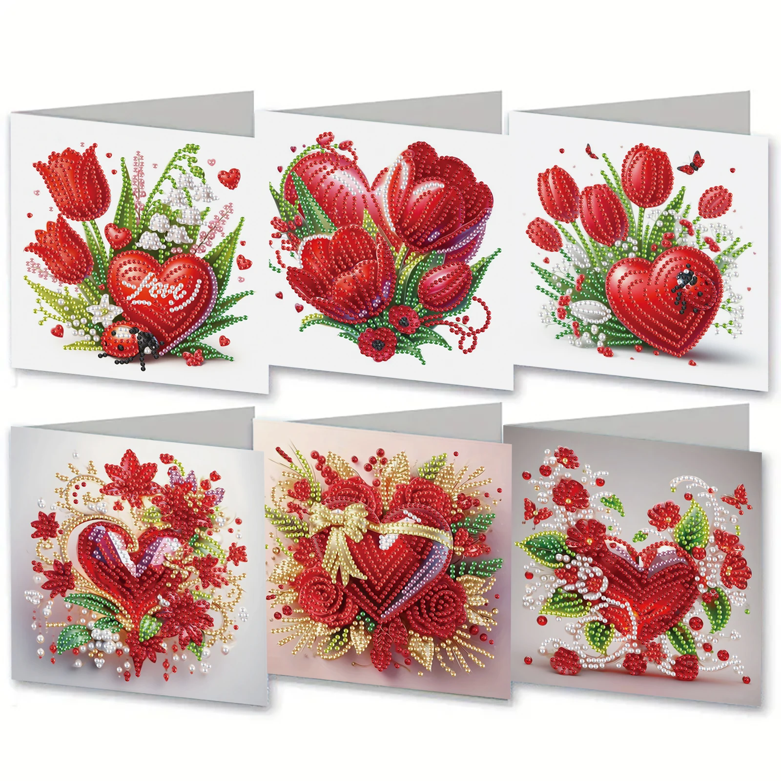 6-teiliges DIY-Diamantmalerei-Grußkarten-Set mit Umschlag, Wünsche und Grüße, Valentinstag-Thema, einzigartiges Design