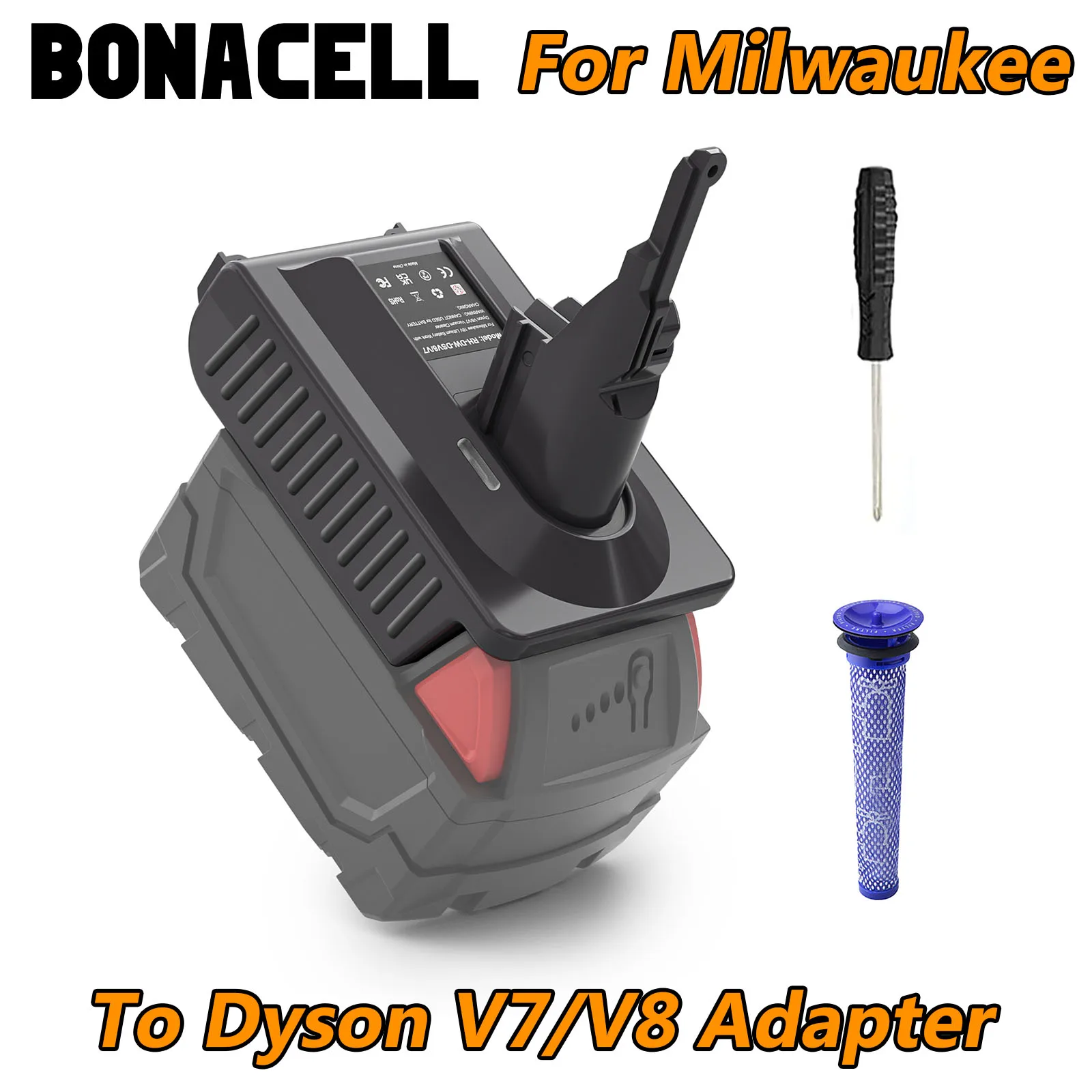 Bonacell Battery Adapter For Milwaukee M18 18V Battery to Dyson V7/V8 Adapter with Dyson V7/V8 Series Lithium Tool Batteries