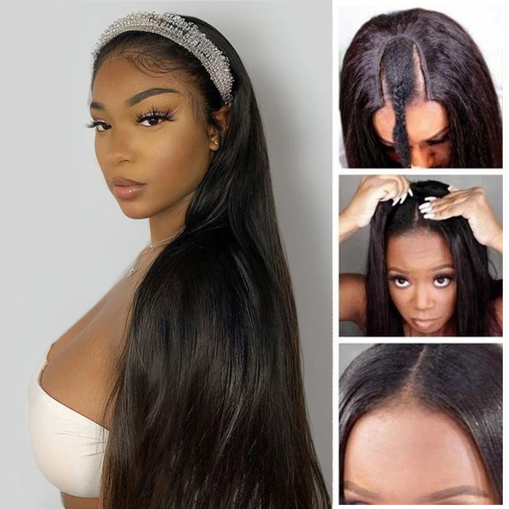 

Alibele Full Machine Made Straight V Part Wig Minimal Leave Out Human Hair Wigs Burmese Human Hair No Glue Easicontour For Women