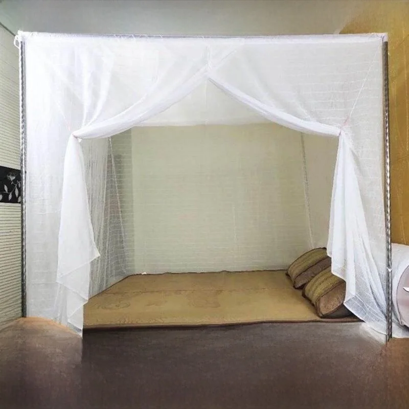 Thickened Pure Cotton Traditional Style Bed Bug Net with Rod for Dormitory Bunk Beds Double Line Lotus Pattern Stainless Stee...