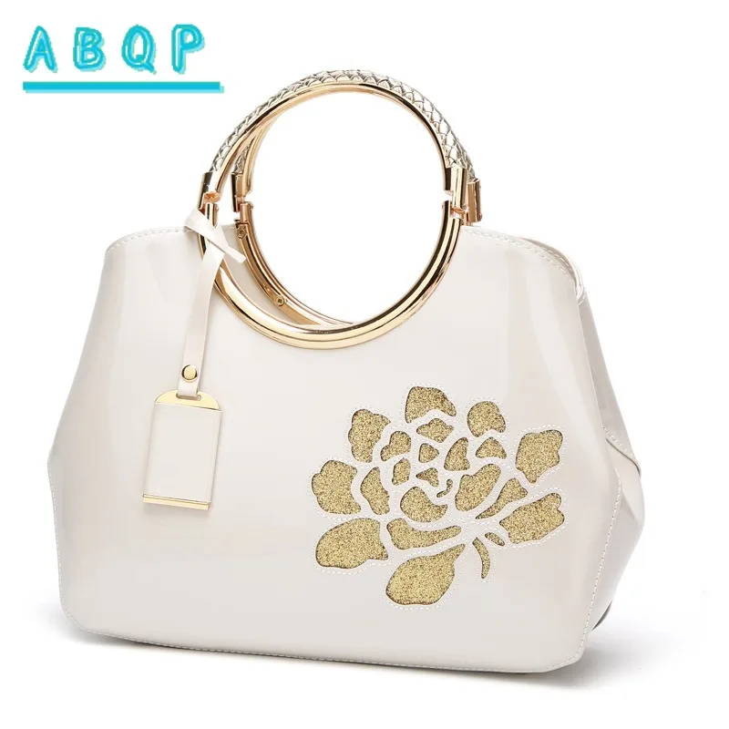 

Shoulder Bag 2025 New Tote Bags Fashion Patent Leather Flower Women's Bright Leather Shell Bag Messenger Large Capacity