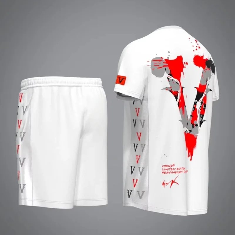 VRK Scar Face 3D Set Quick-Dry T-Shirt Men’s Sports Set Breathable Mesh Thin Gym Clothes Running Short Sleeve and Shorts Summer