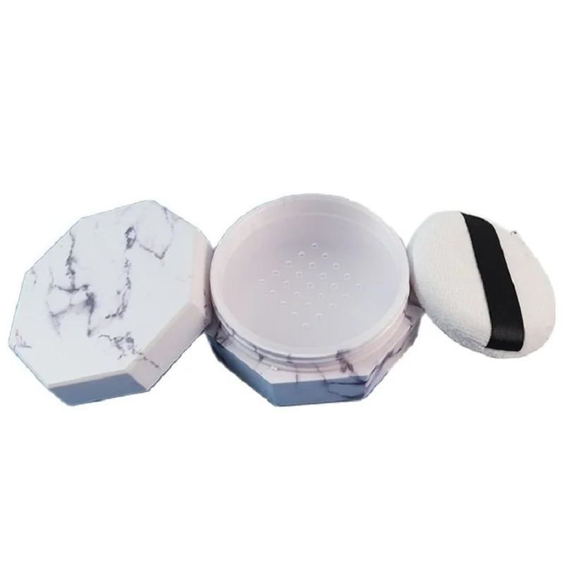 10pcs/lot 20G Loose Powder Container White Marble Octagonal Cosmetics Highlighter Loose Setting Powder Jar Pot with Mesh Sifter