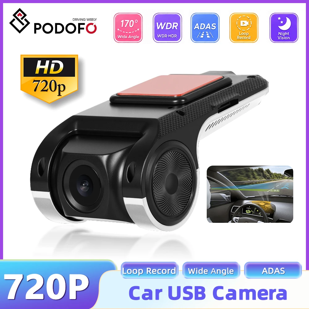 Podofo Auto-DVR-Kamera USB Full HD1080P ADAS Dashcam Videorekorder mit Nachtsicht für Multimedia Android Player Navigation
