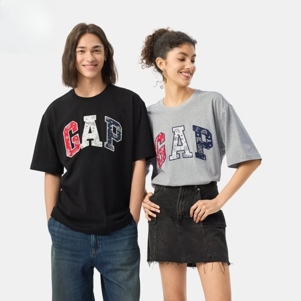 

2025 Men's and Women's Clothing Summer New Cotton Patch Logo Short-sleeved T-shirt Loose and Versatile Top