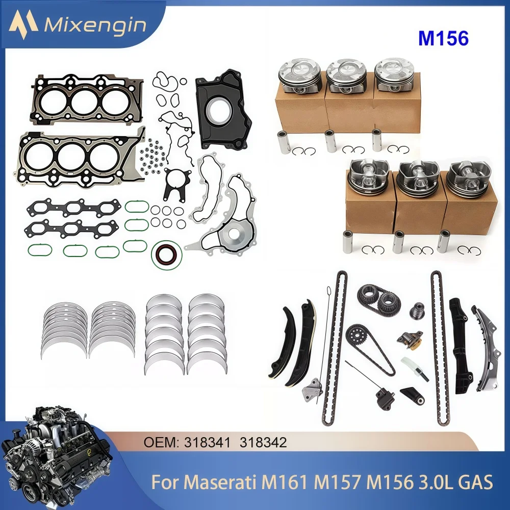 

Engine Piston & rings bearings gaskets Set timing kit Fit Maserati 3.0 GAS For Levante M161 Ghibli M157 Quattroporte M156 3.0L