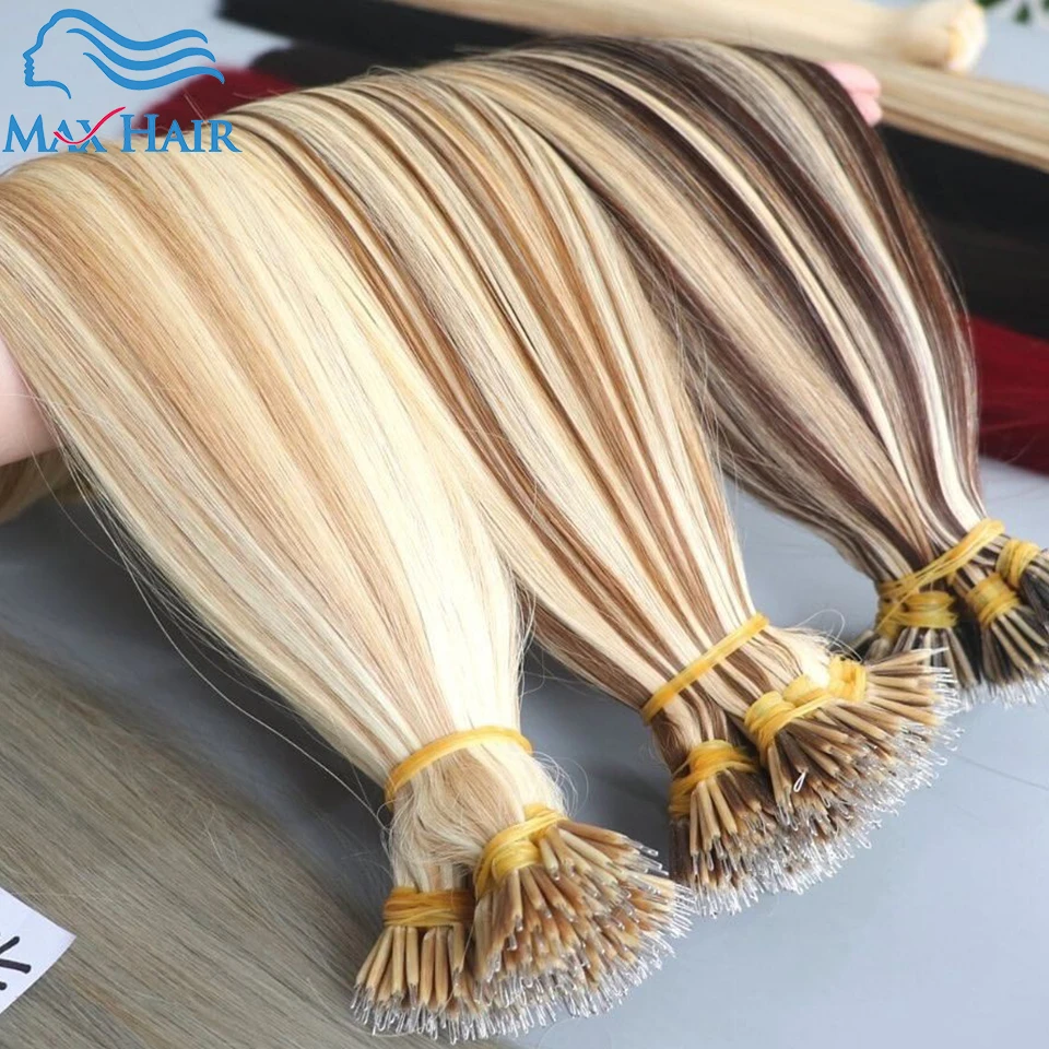 Remy Hair Nano Ring Tip Micro Beads Real Remy Natural European Human Hair Extensions Highlights 18 - 30 Inch 100% Human Hair