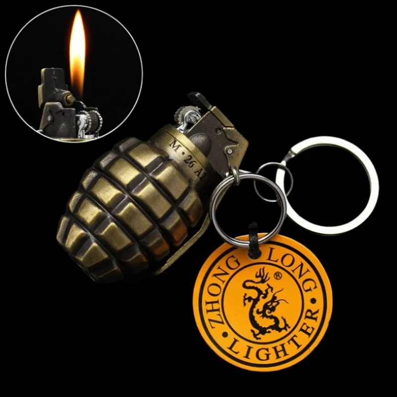 New Keychain Popular Metal Simulation Military Grenade Props Model Windproof Lighter Portable Men's Gift Lighter Smoking Gadgets