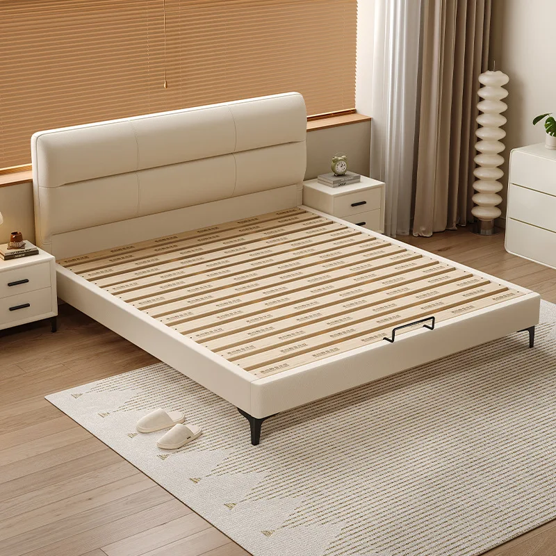 Italian minimalist light luxury leather bed modern minimalist bedroom thin bedside 1.8 meters flush edge double