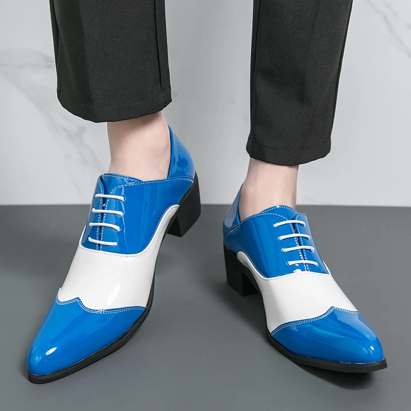 

Men's Oxford Shoes PU Splicing High Heels Pointed Fashion Men's Shoes Sizes 38-46