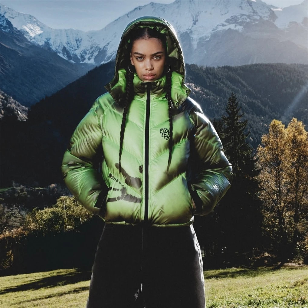 

Mertra Faionable Letter Pattern down Jaet ex Detachable Warm Reaction Winter Outerwear Hooded Mid-Length Coat