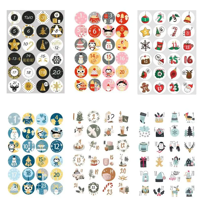 Christmas Advent Calendar Number Sticker Merry Christmas Stickers Cookie Candy Seal Stickers Christmas New Year Decoration