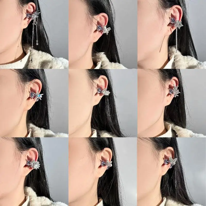 1Pair Personalized Earphone Rhinestone Bling Ear Clip Accessories Star Butterfly Earphone Rhinestone Buckle Versatile Adornment