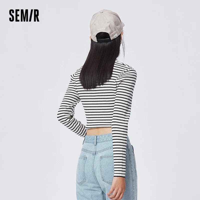 Semir Women Short Slim Knit Sweater Small Figure 2023 Spring New Anti-Static Polo Neck Sweater Small Fragrance