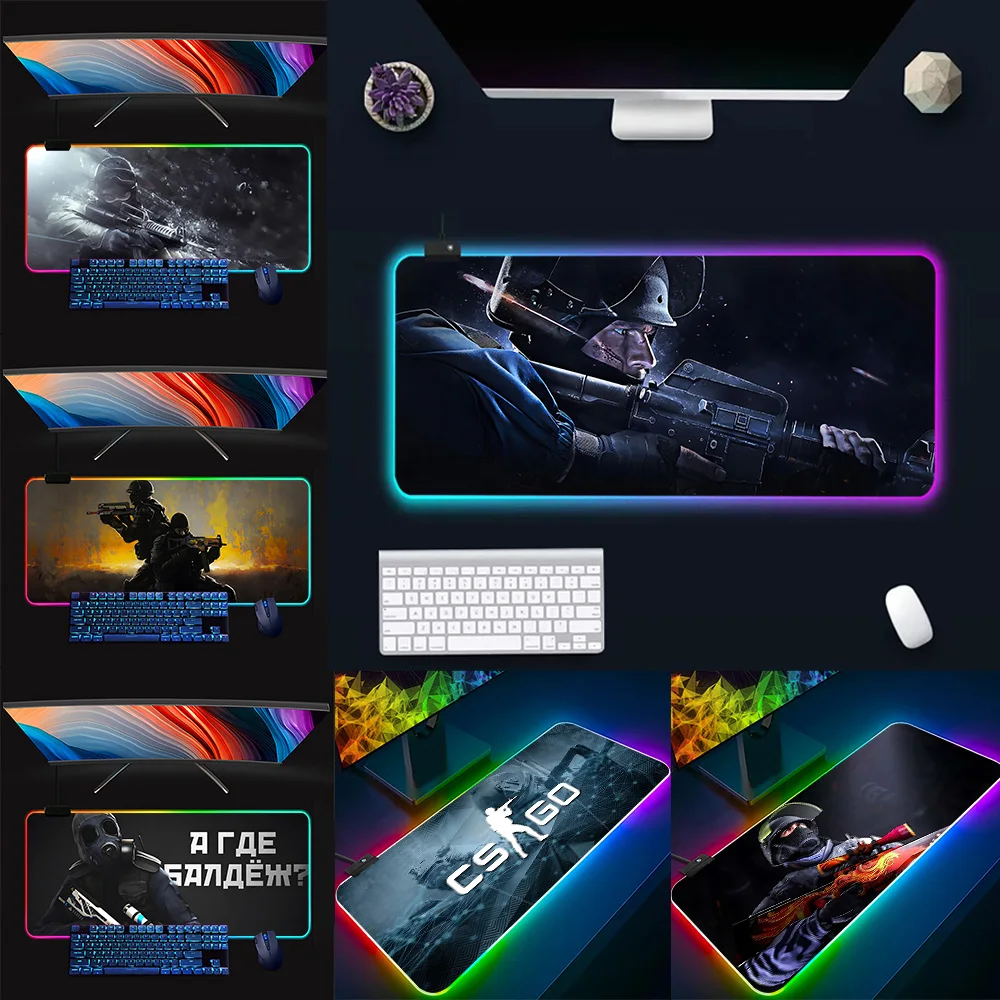 C-Cs Go RGB Pc Gamer Keyboard Mouse Pad Mousepad LED Glowing Mouse Mats Rubber Gaming Computer Mausepad