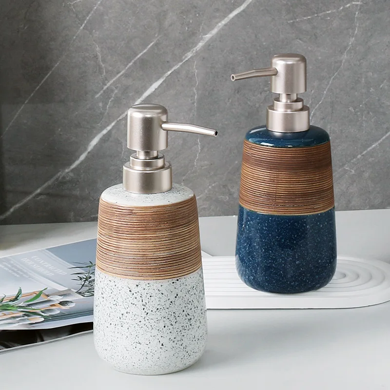 420ml Vintage Ceramic Soap Dispenser Luxury Press Type Hand Sanitizer Bottle Bathroom Toilet Shampoo Lotion Bath,Separate Bottle