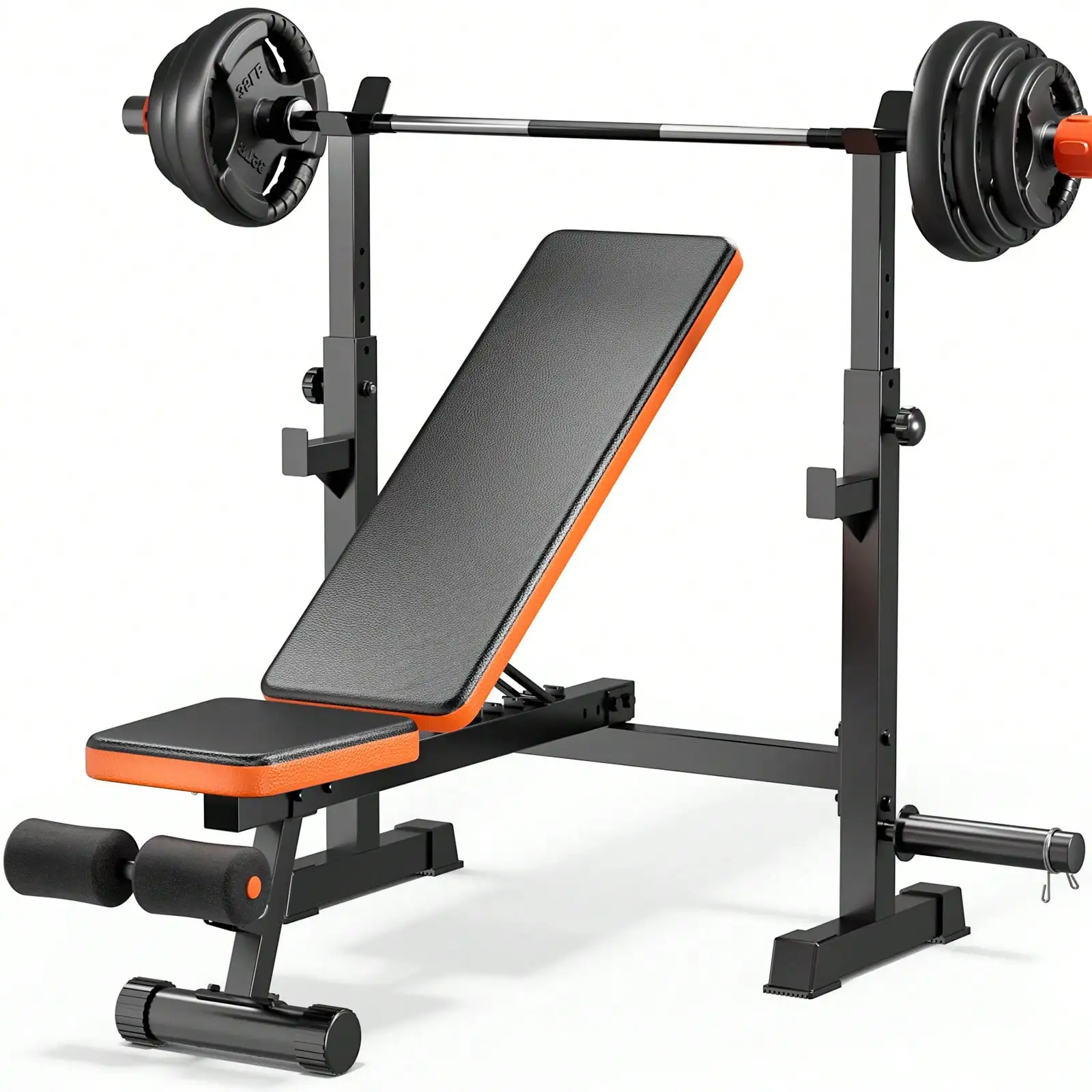 GIKPAL 770lbs 5-In-1 Adjustable Weight Bench For Home Gym – Multi-Purpose Bench Press With Squat Rack, 7-Level Backrest & Barbell Storage | Full Body Strength Training (Black/Orange)