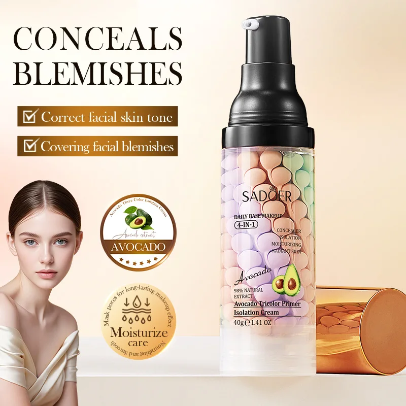 Three-Colour Sunscreen Isolation Cream SPF 50+ PA+++ 4-In-1 Daily Base Makeup Primer Color Correcting Facial Serum Oil Control