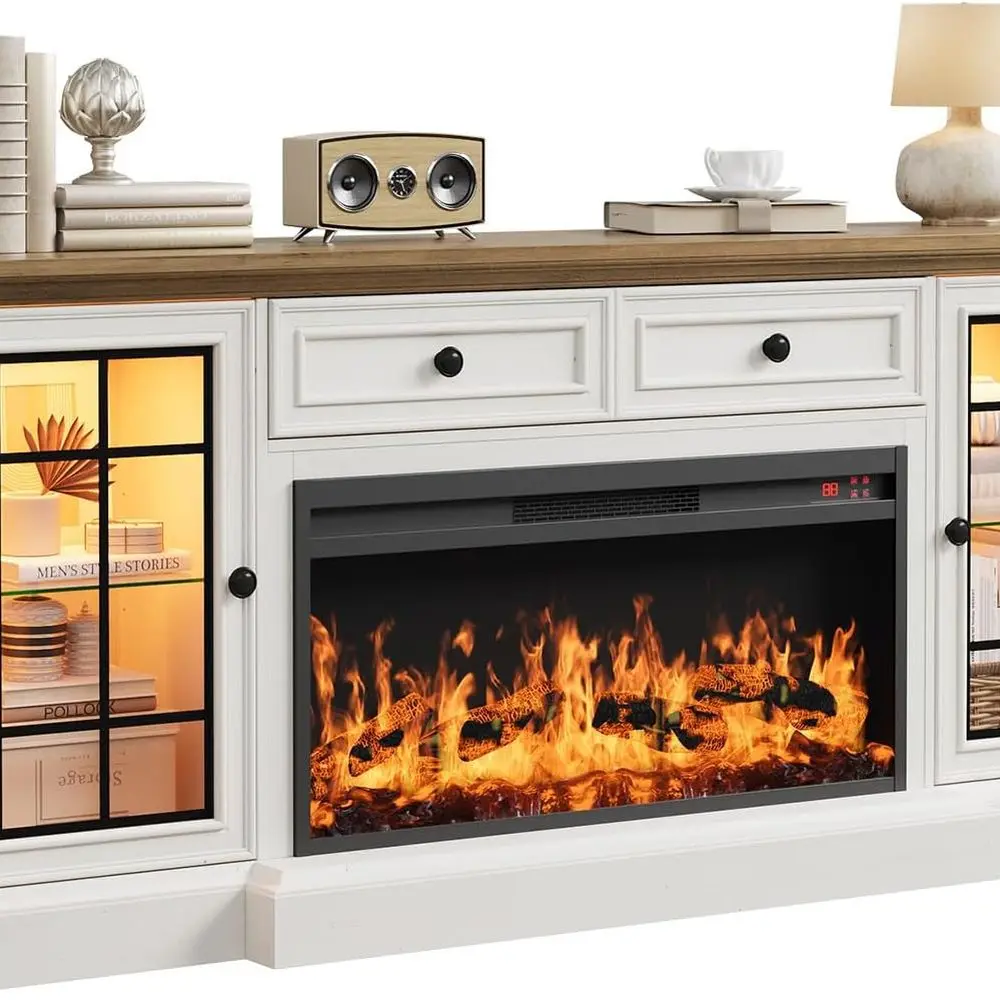 

Современная подставка для телевизора в фермерском доме 70 с 36 светодиодами, электрическим камином, шкафом для хранения и ящиком для 80 телевизоров, античный белый цвет