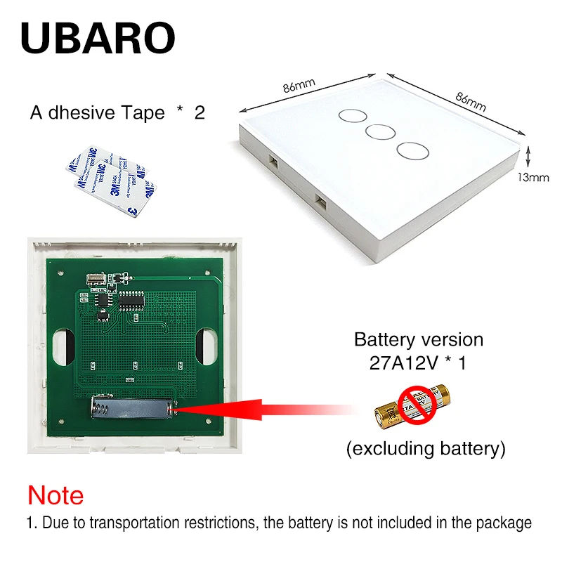 UBARO EU\\UK 433RF Wireless Remote Control Touch Switch Luxury Crystal Glass Panel Wall Light Sensor Touch Button 100-240Vac