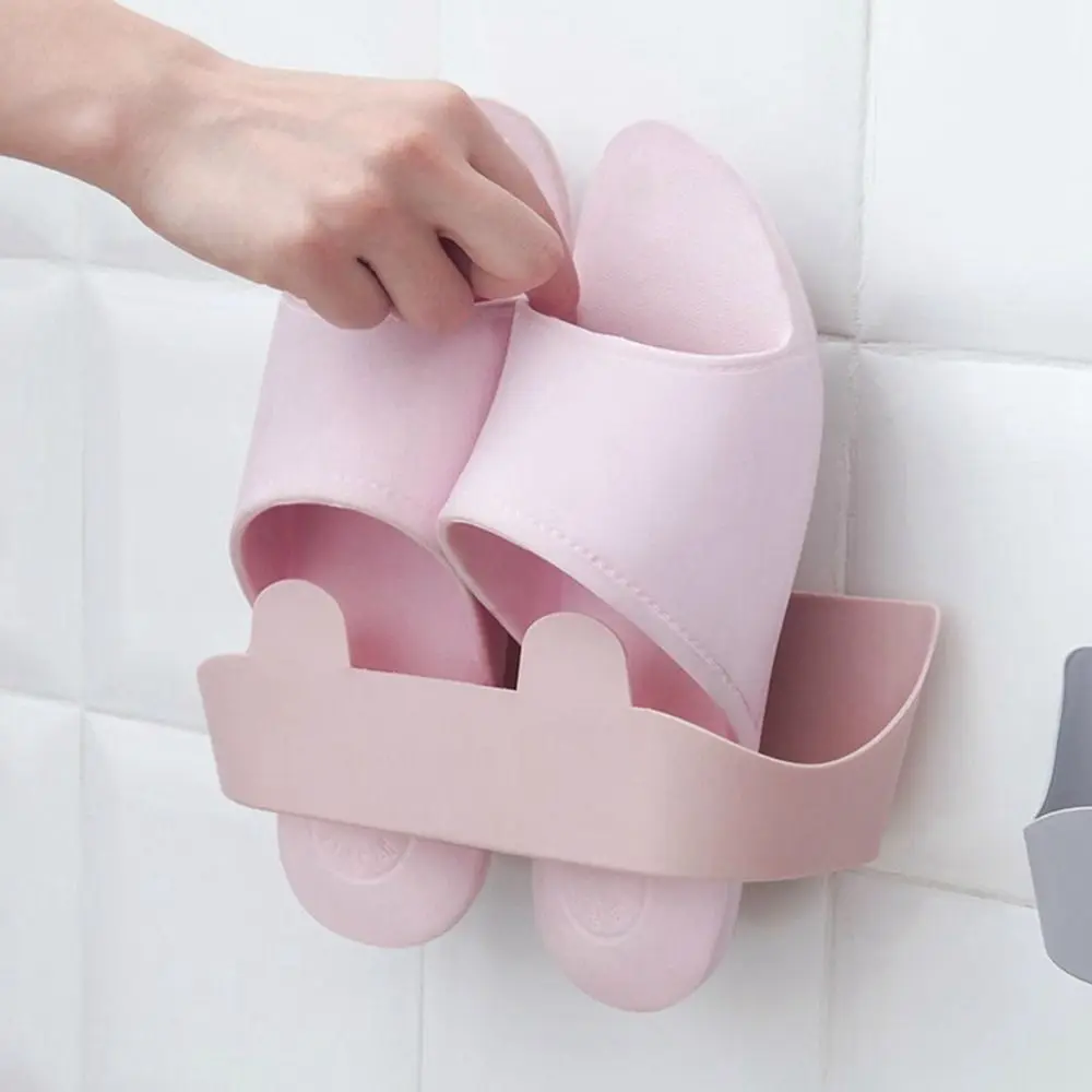 

Simple Plastic Slippers Rack Self Adhesive Wall Mounted Shoes Hanger Space Saving Shoe Drying Rack Bathroom