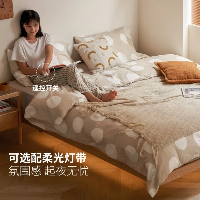 Letto in legno massello, rovere senza comodino tatami, camera da letto principale con sospensione laterale a filo, semplice piccolo appartamento doppio