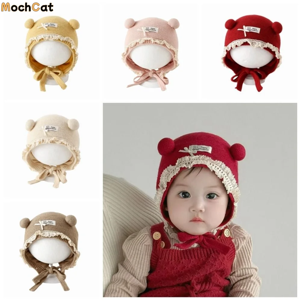 

Дышащая зимняя вязаная шапка для малышей, устойчивая к холоду, однотонная, плюшевая, для детей 3-42 месяцев, с защитой ушей