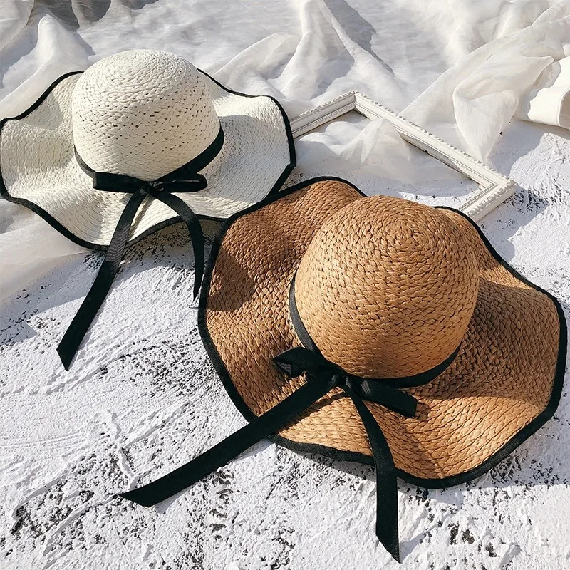 Summer Sun Protection Large Brimmed Straw Hat For Women\'s Beach Vacation Beach Hat Sun Protection Korean Bow Hat