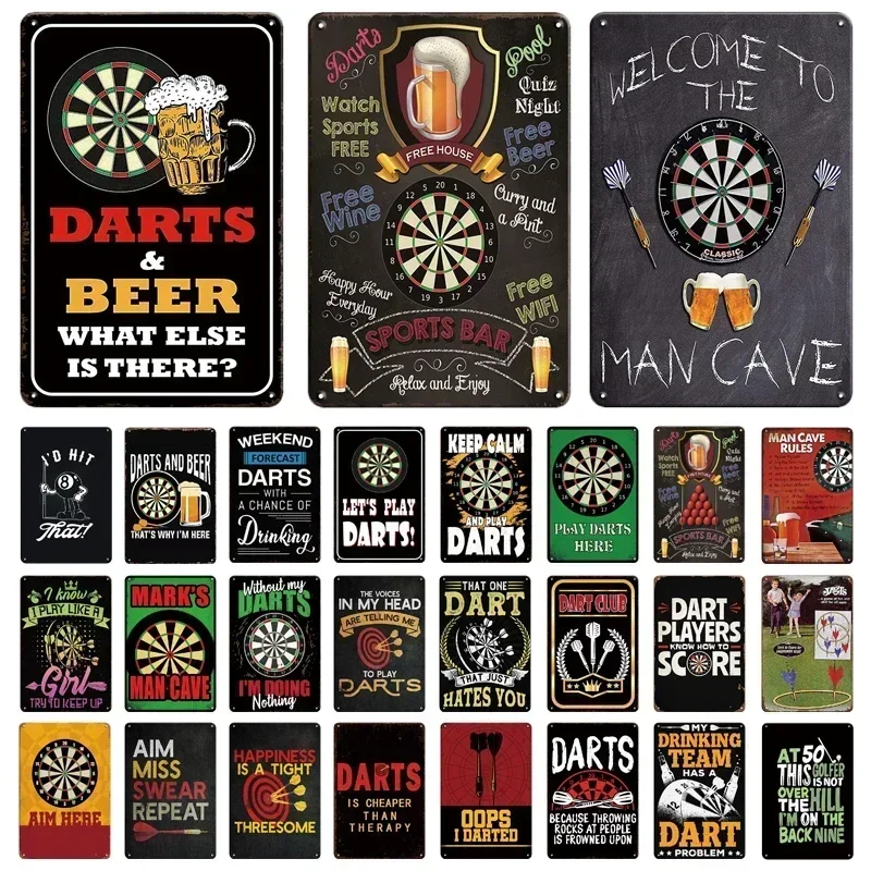 Vintage Funny Metal tin Sign Darts Quotes to be a Beer Drinker Helps for Outdoor Man Cave Home Bar Pub Club Wall Decor