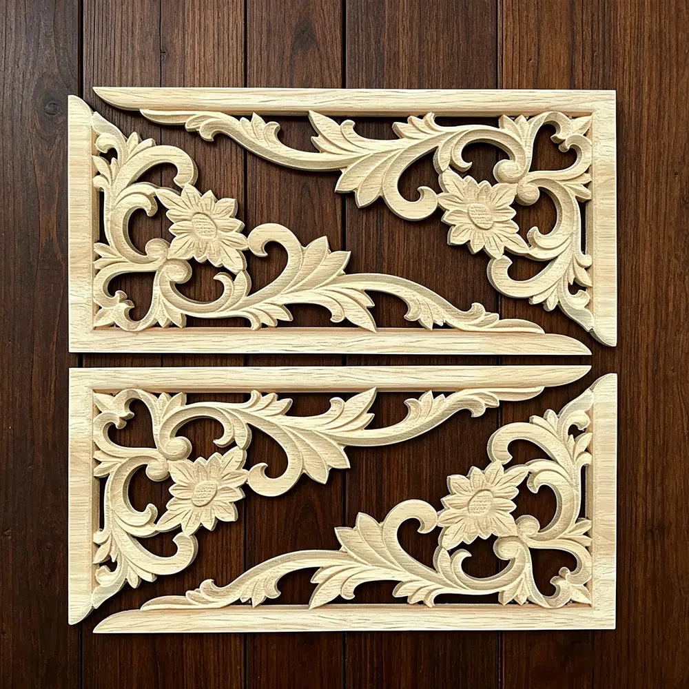 

2PCS 25/30CM Decal Corner Frame Doors Furniture Woodcarving Decorative Wooden Figurines Wood Carved Applique Vintage Home Decor