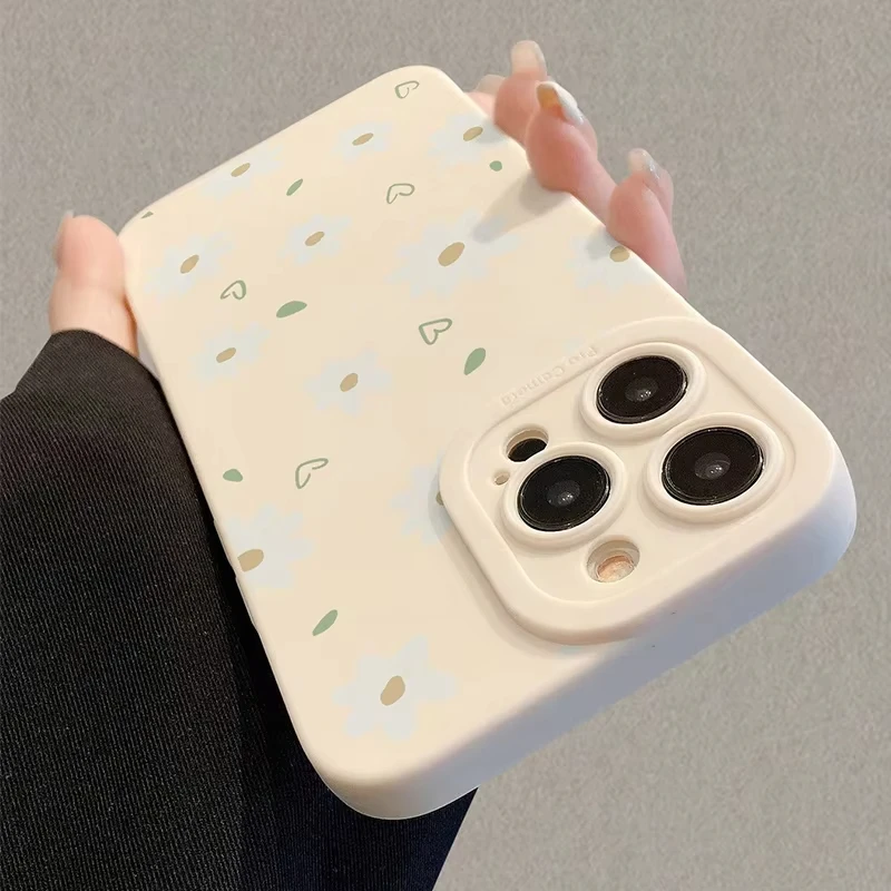 Perfurado afiado coração flor pintado caso de telefone para iphone 17 16 15 14 13 12 11 pro max 16 plus 16e 17 ar capa de silicone macio