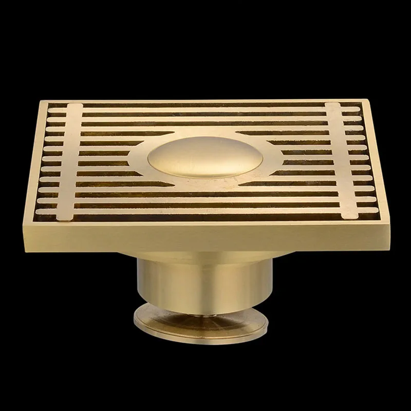 Brass Golden Floor Drain 10X10cm Shower Square Deodorization Type Bathroom/Kitchen Washing Machine Dual Use Floor Drain