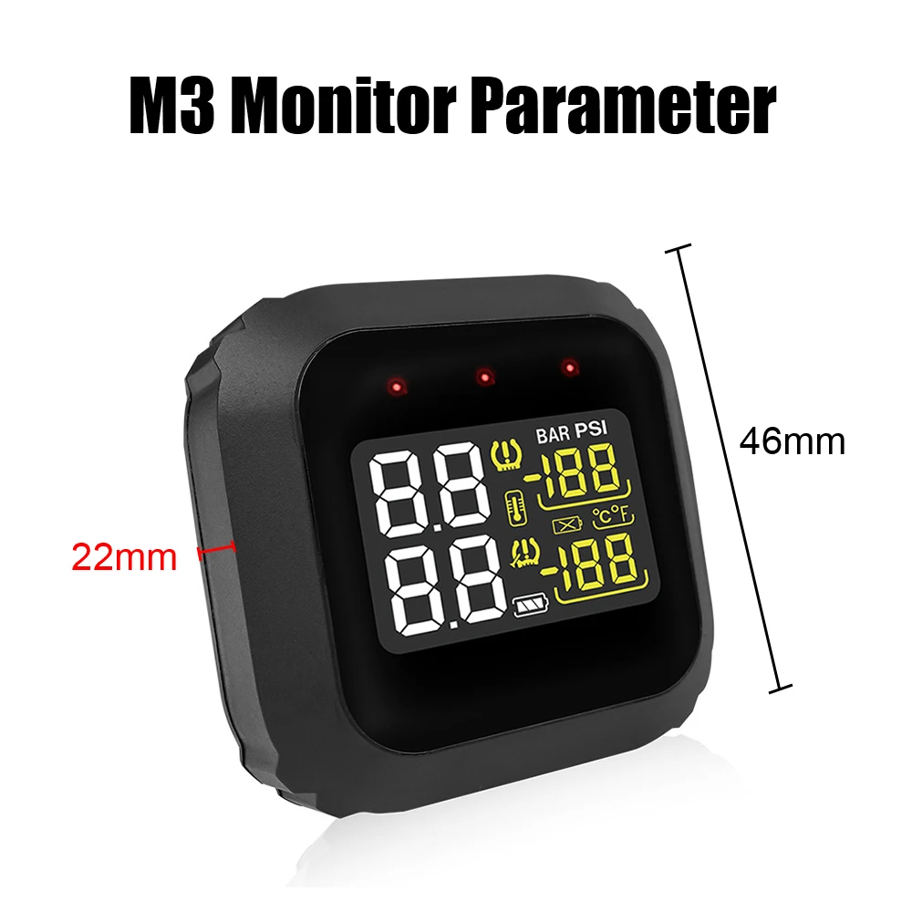 M3 Moto LCD Display Wireless Waterproof Tire Pressure Monitoring System Digital External Sensors Motorcycle Real Time TPMS