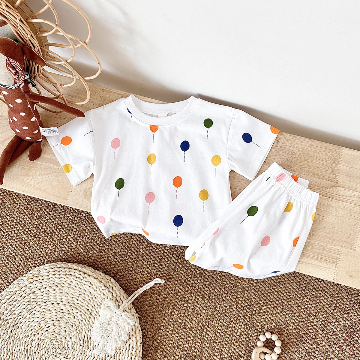 2PCS Summer New Baby Girls Clothing Casual Newborn Set Cotton Colorful Balloon Print Short Sleeved T-shirt+Short Pants 0-3Y