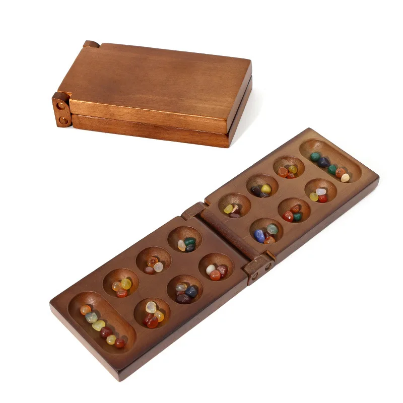 Altes Mancala-afrikanisches Schachspiel, unverzichtbares Brettspiel, hochwertiges Holz, spektakuläres Steingranulat, Familienspaß, Partyspiel für Kinder – Detail 7