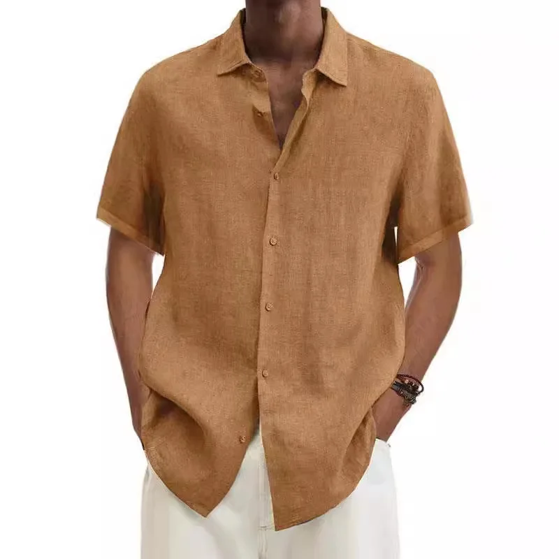 Blouse men 2026 casual are summer V-neck button cotton linen solid color men's trendy shirts for shirt men men's clothing