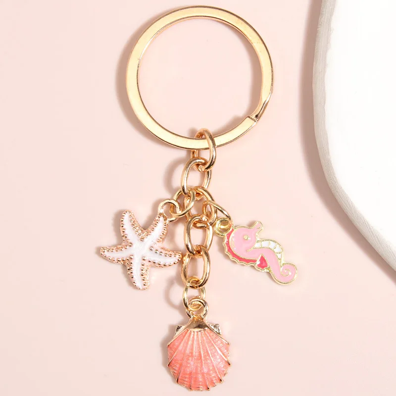 Luxury quality jewelry New Creative Shell Starfish Drip Oil Keychain Bag Pendant for Girls Key ring accessories