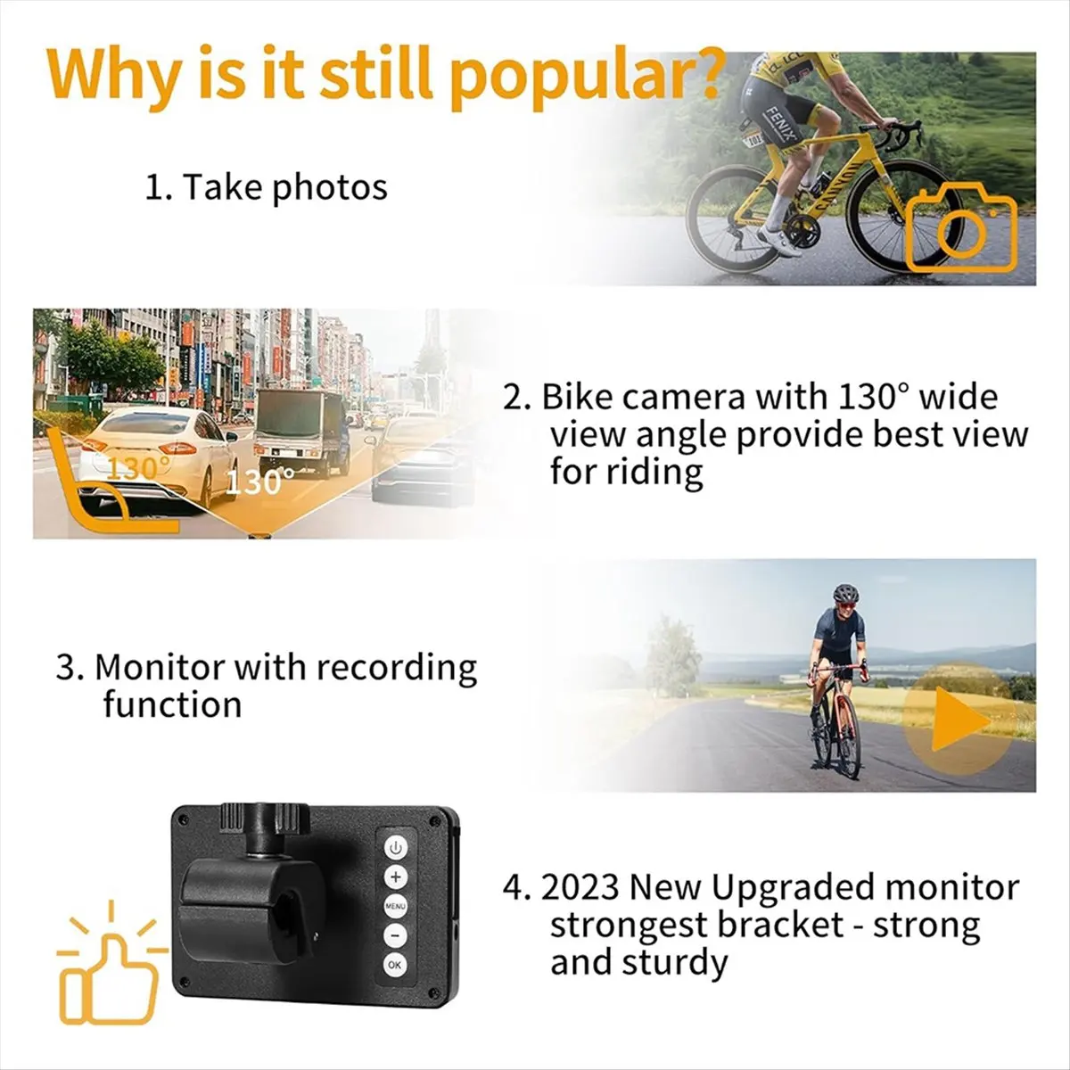 L79A 1080P Bike Recorder Camera Portable Night Vision Bicycle Rear View Camera 4.3 Inch Monitor for Mountain,Road Bike,E-Bike