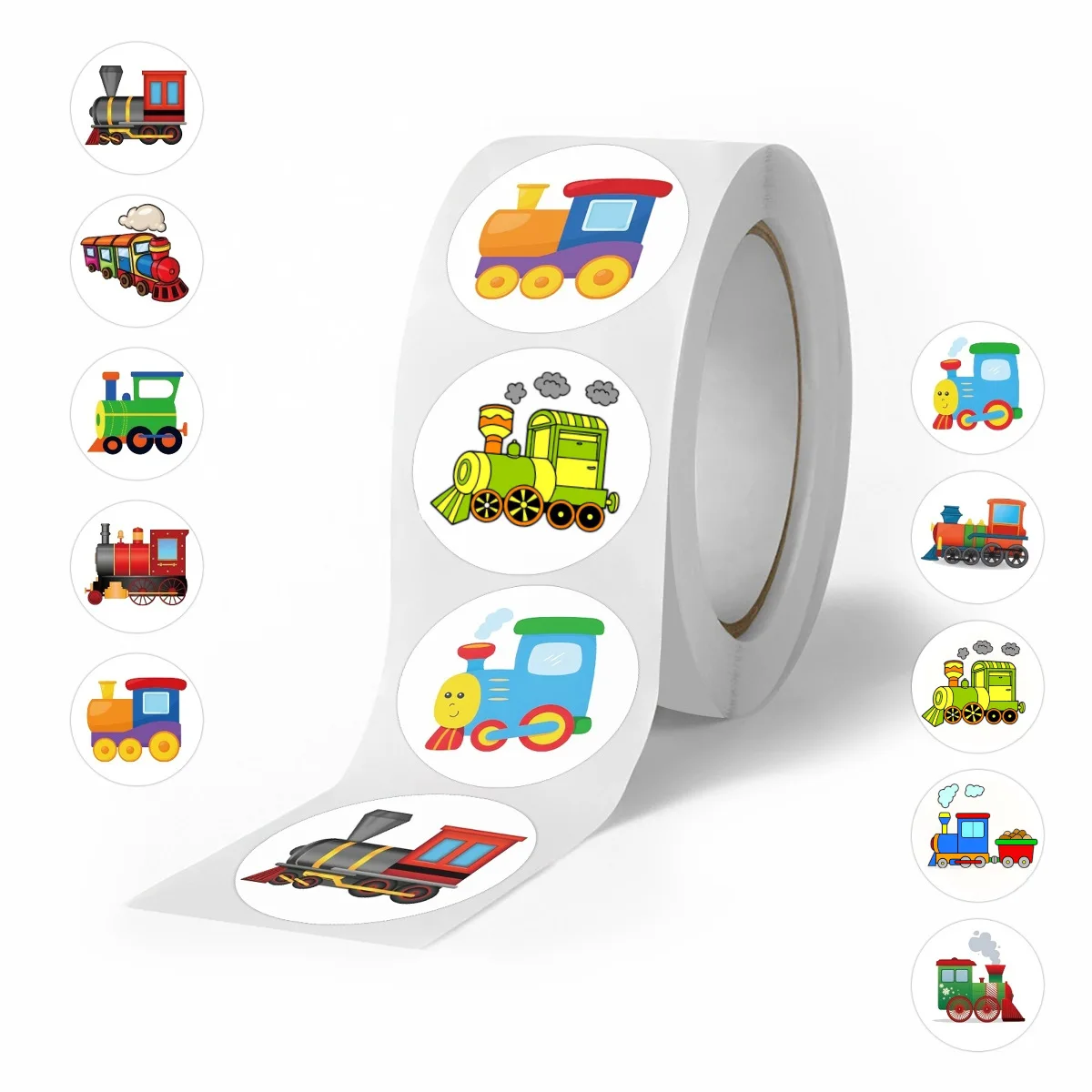 500PCS Cartoon Train Stickers Round Labels Cute Steam Engine Decals for Kids Gift Wrapping Scrapbooking DIY Crafts