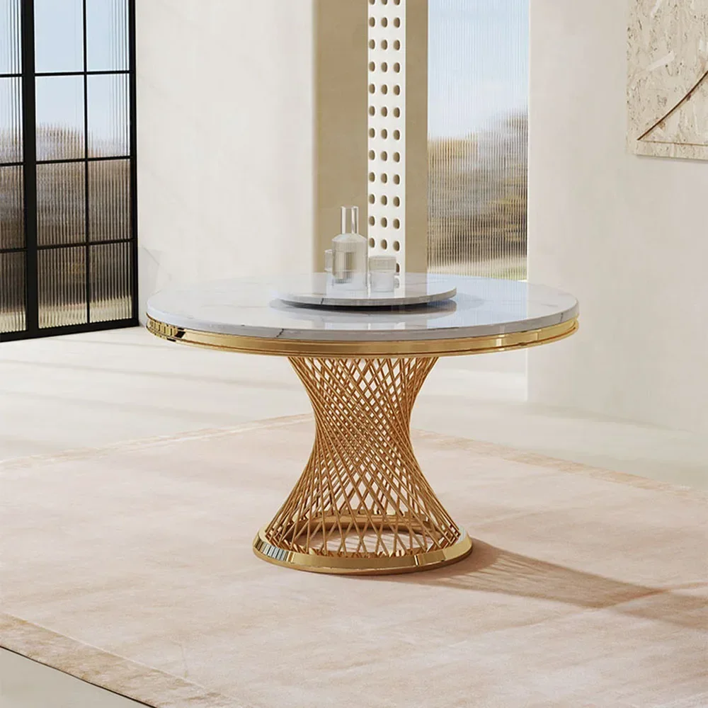 

-Наборы металлической мебели, обеденный стол с круглой мраморной столешницей, современные обеденные столы с поворотным столом