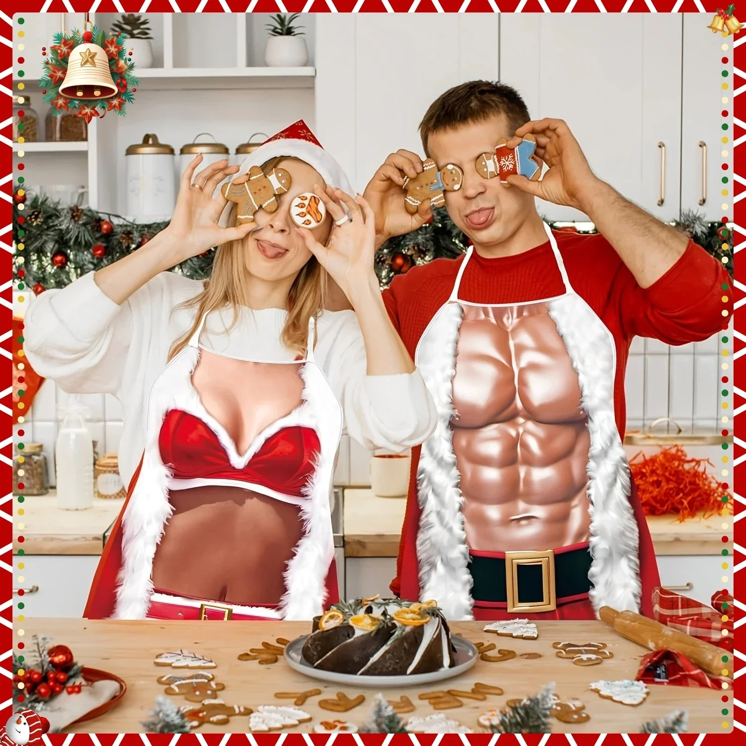 

Рождественский фартук из 2 штук, парный стиль, подходит для мужчин и женщин, можно использовать для рождественского фартука. Забавный сексуальный фартук для пары.