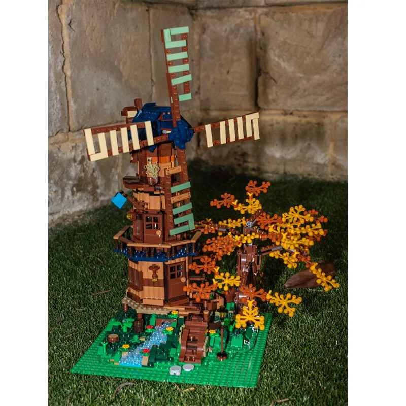 MOC-59227 de montaña de agua corriente para niños, montaje de molino de viento pequeño y vívido, modelo de bloque de construcción de empalme, 1778 piezas, regalo de Navidad