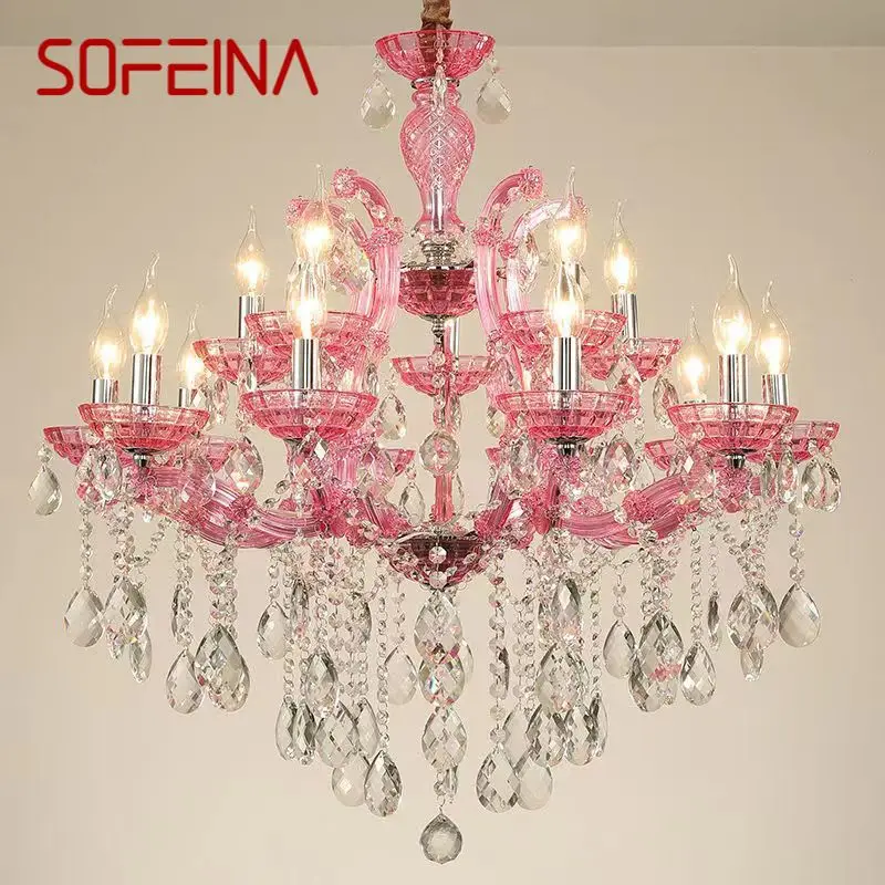 SOFEINA  LuxuriousCandle Pendent  Lamp European Style Crystal Lamp Art Living Room Restaurant Villa Staircase Duplex Building