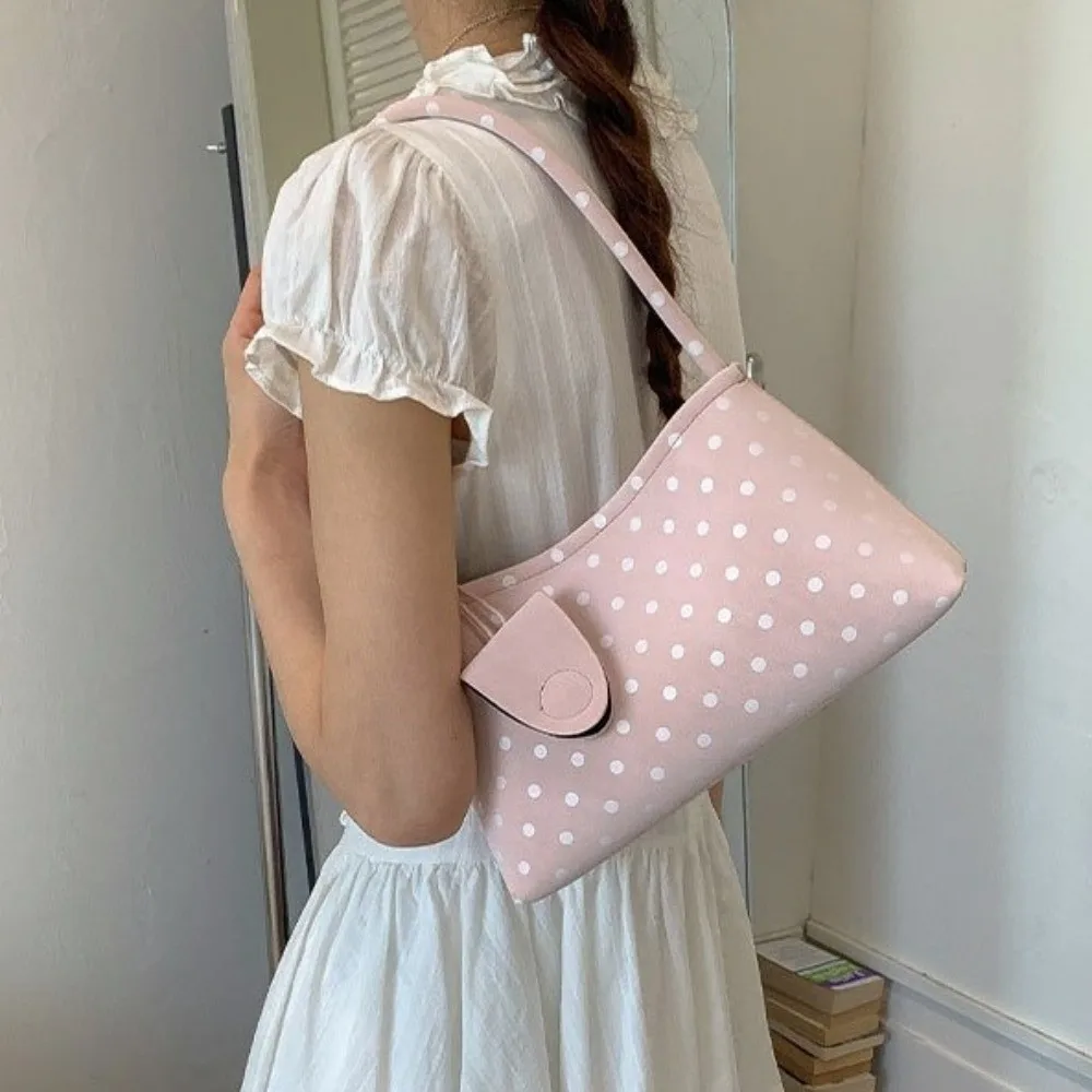 Large Capacity Polka Dot Underarm Bag Zipper Closure Versatile Design Casual Tote Handbag Lightweight Matte Finish