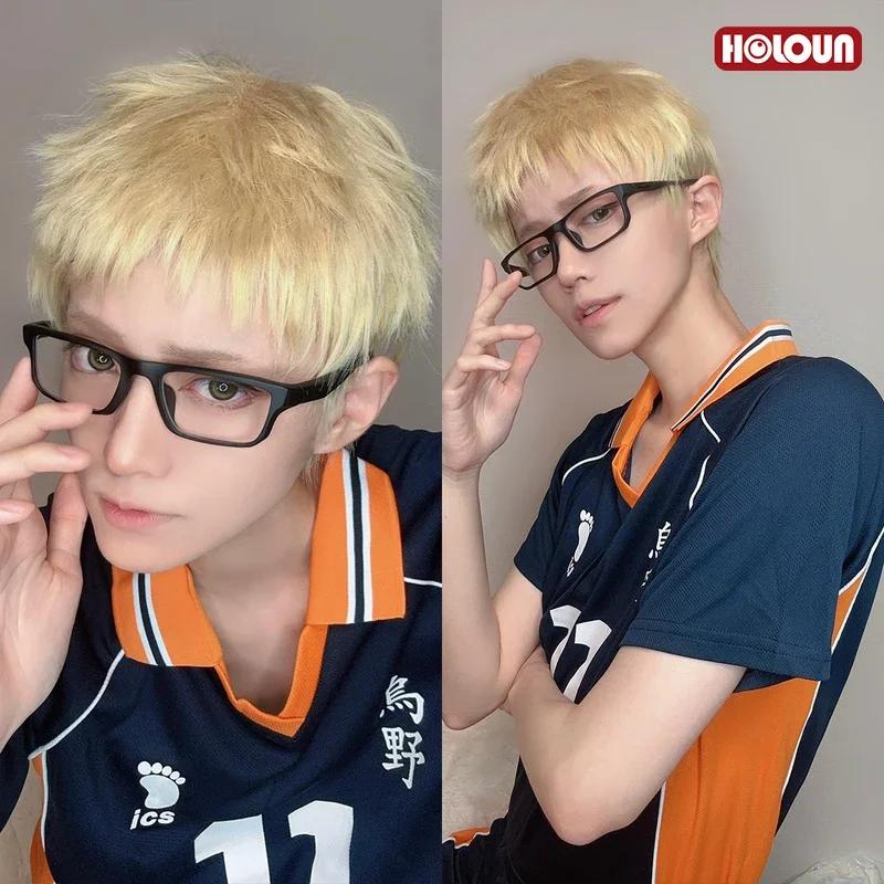 HOLOUN Haiky Anime Tsukishima Kei Cosplay Costume Wig Jerseys NO.11 KARASUNO High School Vollyball Uniform Top Shorts Daily *8*Q