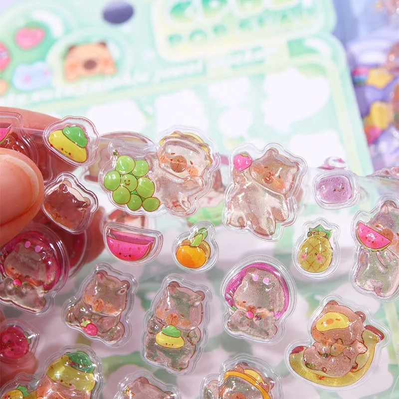 

Cute Cartoon Capybara 3D Crystal Stickers Transparent Raised DIY Decals for Journal Scrapbook Phone Case Laptop Kawaii Decal