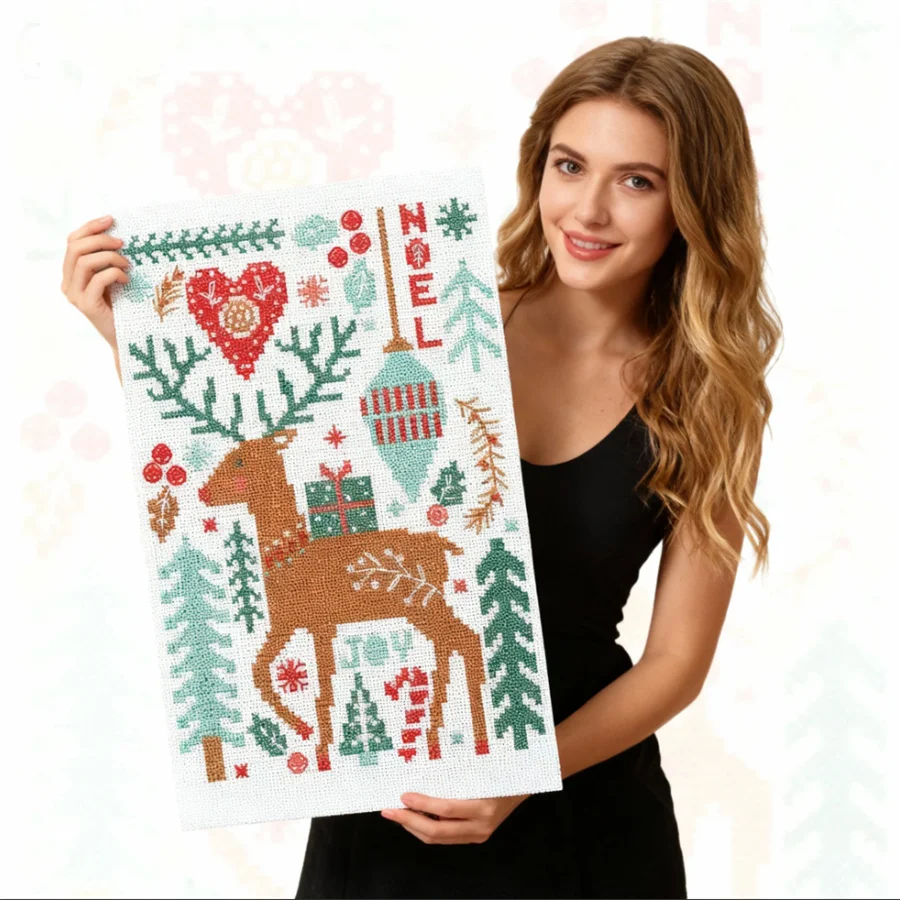 

2026 New style Christmas deer animal pattern cross-stitch kit DIY embroidery handcrafted home decoration painting needlework