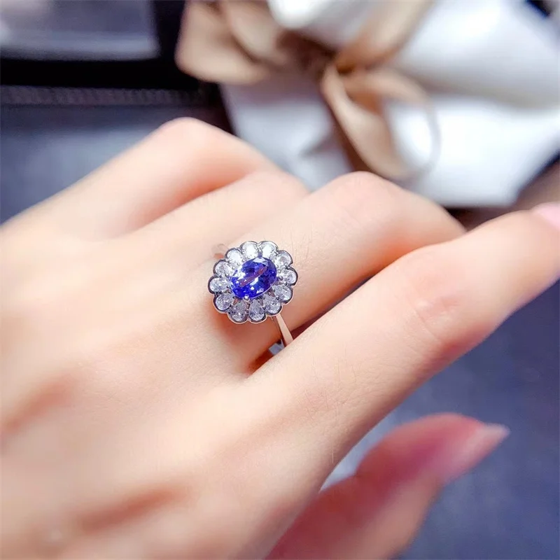 New Ring 925 Silver Natural Tanzanite Ring for Women Gemsotne with Certificate