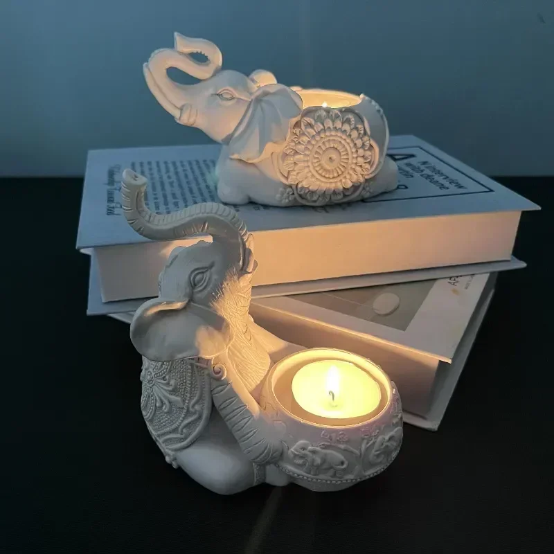 

Animal Candle Holders Elephant Trunks Up Sculpture Tealight Candle Holder Decorative Small Candle Stick Holders Good Lucky 촛대
