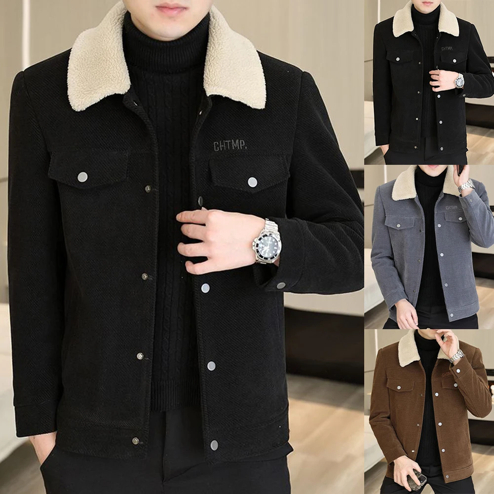 

Мужское утепленное пальто с меховым воротником на флисовой подкладке, теплые приталенные деловые куртки, верхняя одежда